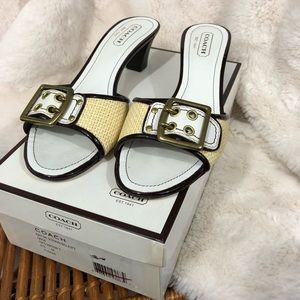 ⬇️$35 Coach mule sandals white natural straw brown